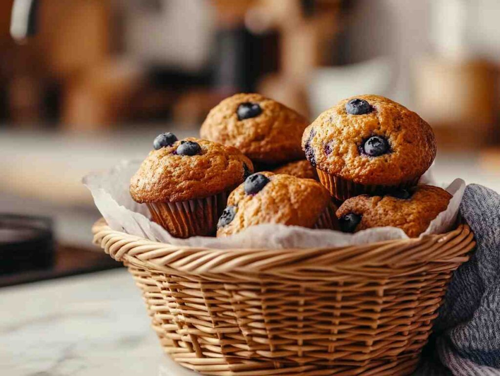 Basket of Bakery-Style Blueberry Muffins