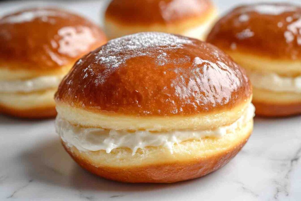 Delicious cbavarian kreme filled donut.