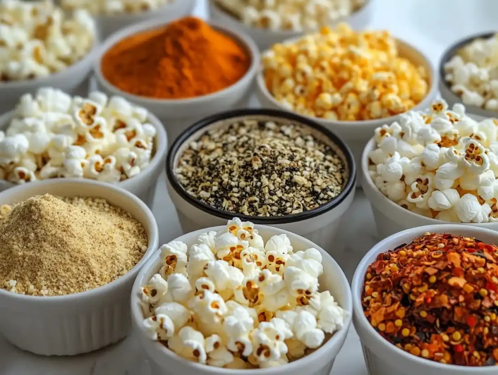 An assortment of seasonings for enhancing the flavor of hot popcorn.