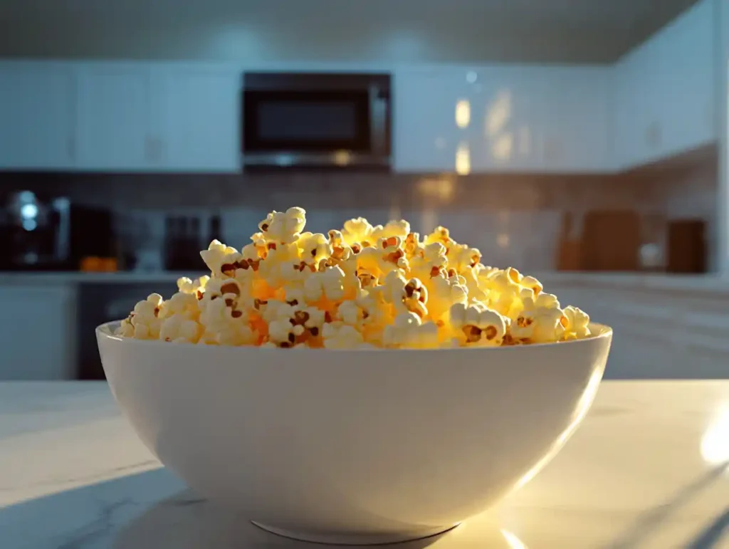 Bowl of freshly made hot popcorn ready to eat.