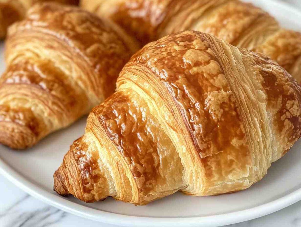 Flaky petit croissants on a plate.