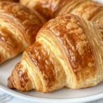 Flaky petit croissants on a plate.