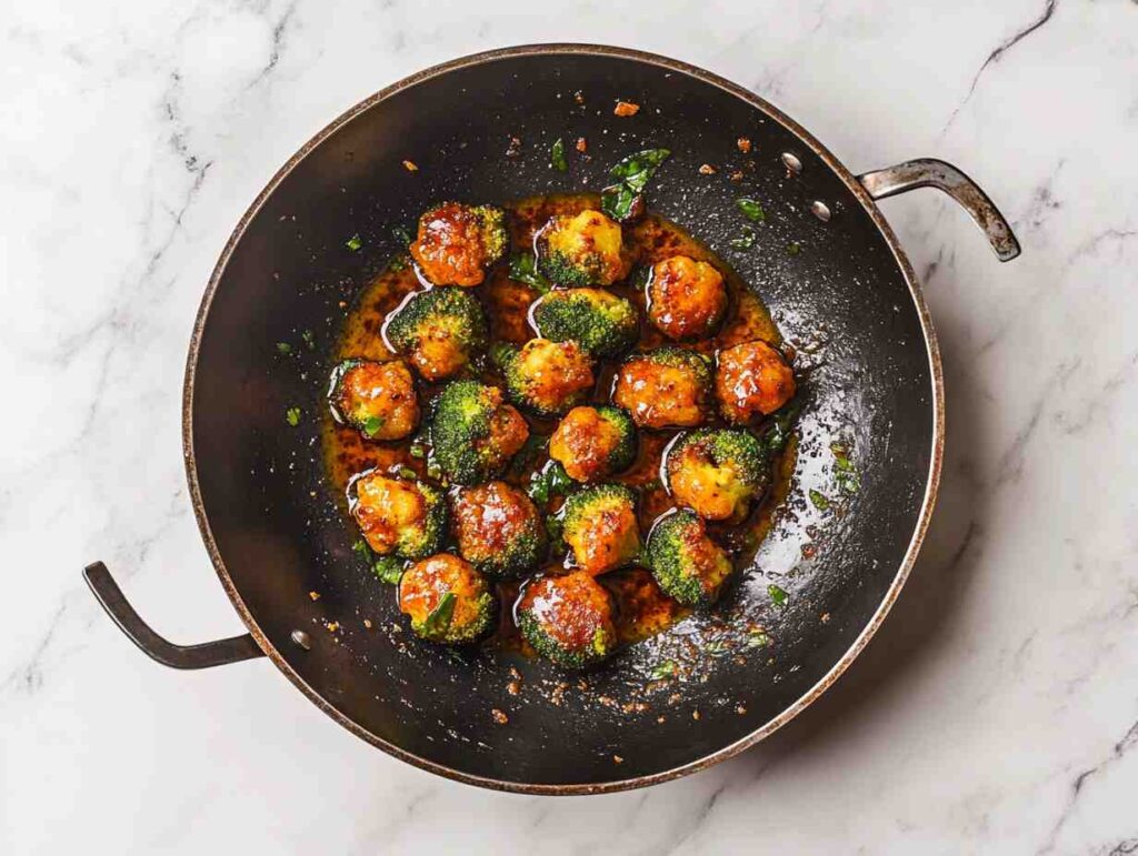 Frying broccoli for manchurian.