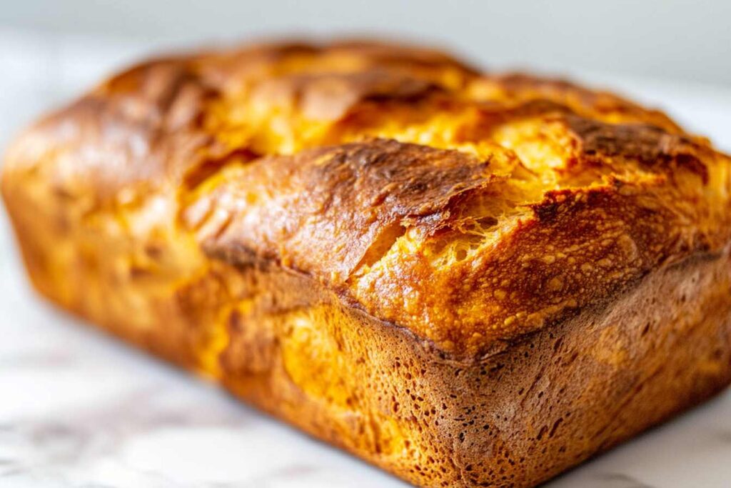 Freshly baked limpa bread on white marble.