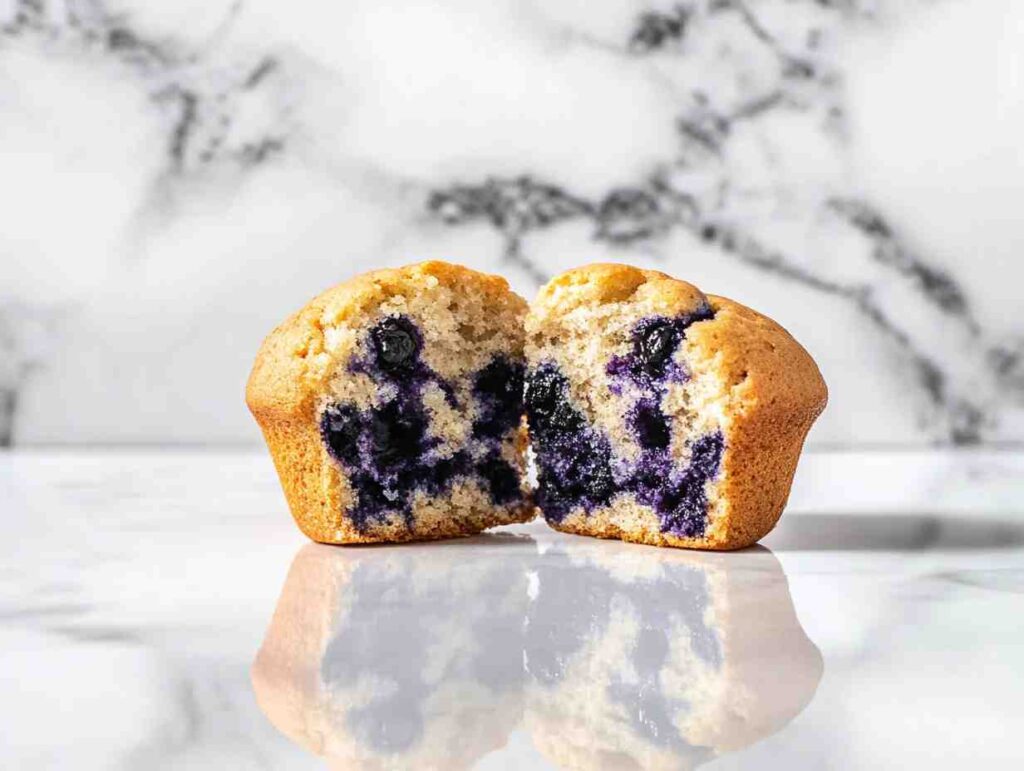 Cut Open Bakery-Style Blueberry Muffin