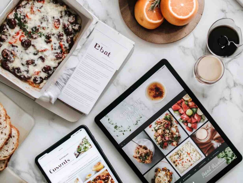 Recipe books and tablets showcasing best online recipe resources