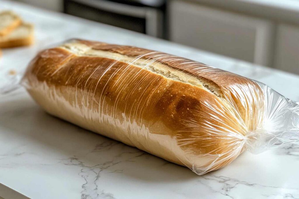 Wrapping limpa bread for shipping on white marble.