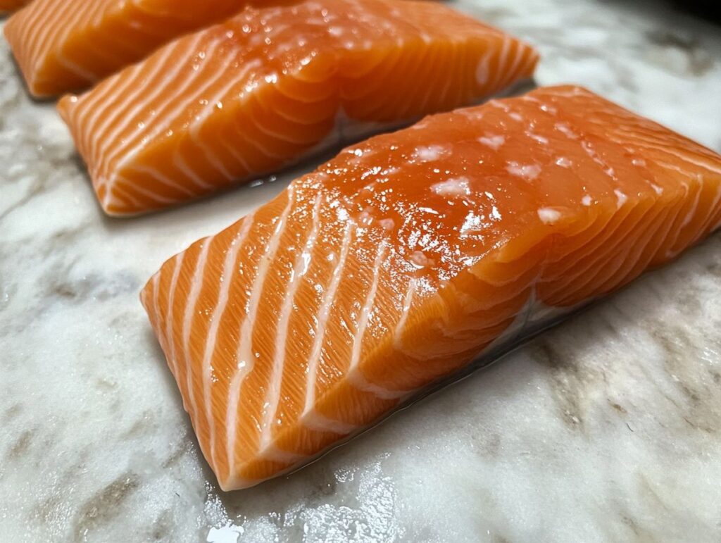 Salmon fillet being pan-seared.