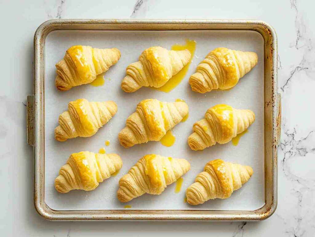 Shaped petit croissants ready for baking.