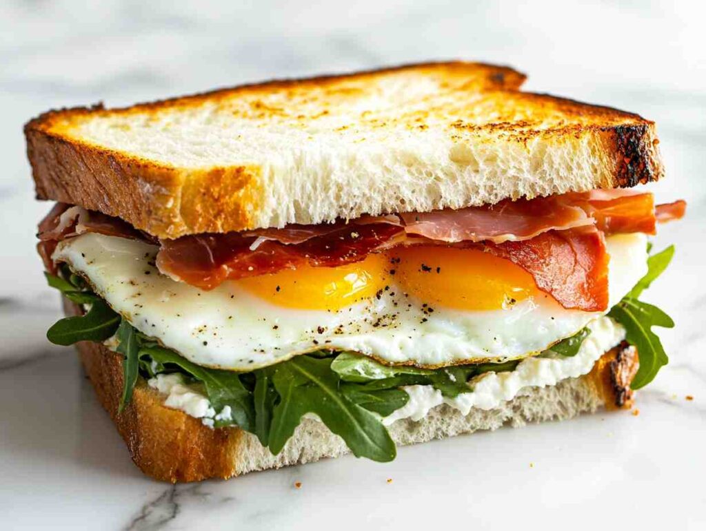 Cooking scrambled eggs for an eggs and ricotta sandwich.