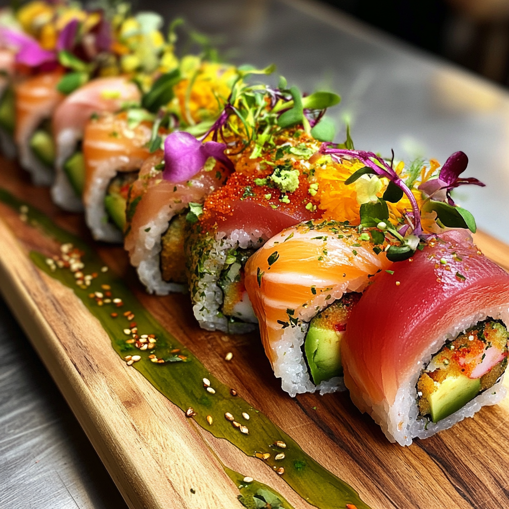 Regional Japanese dishes including Hokkaido seafood, Kyoto kaiseki, and Osaka street food on decorative plates.