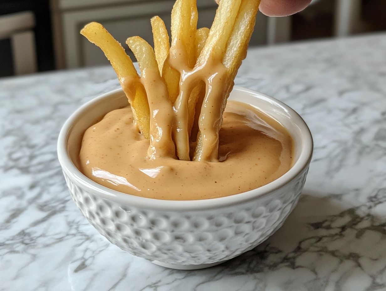 Plate of crispy onion french fries with aioli sauce