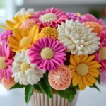 Cupcake bouquet featuring standard-size cupcake cups on a white kitchen marble background.