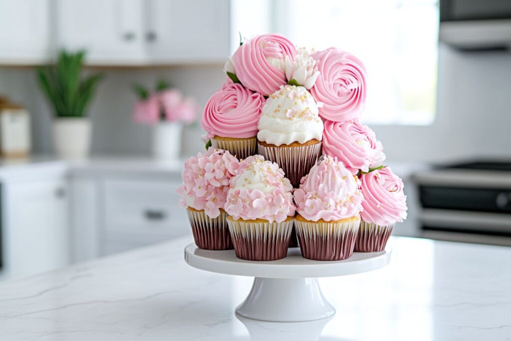 Close-up of various cupcake cup materials (paper, foil, silicone) for a cupcake bouquet.