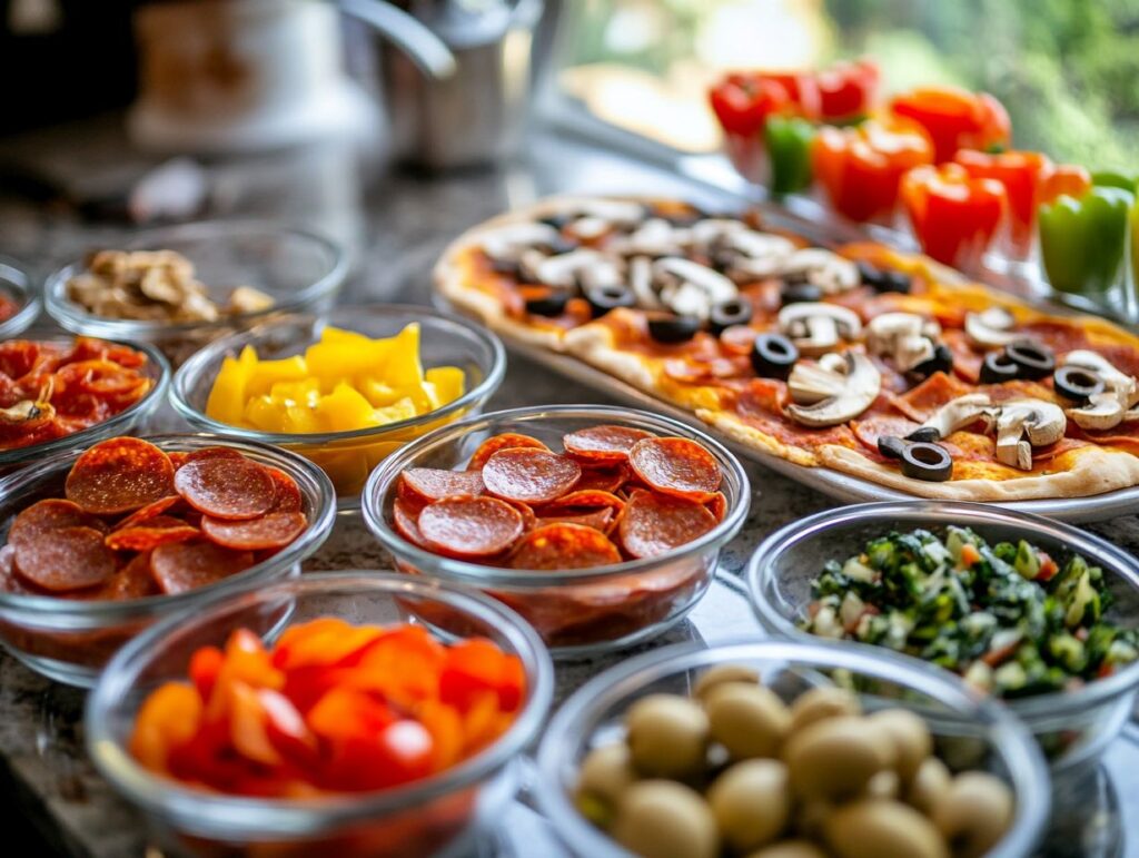 Hot pizza bites with various toppings