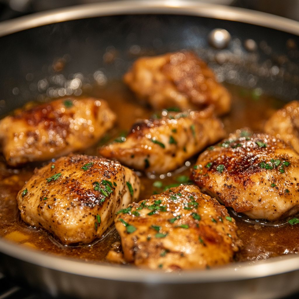 A skillet view of chicken 